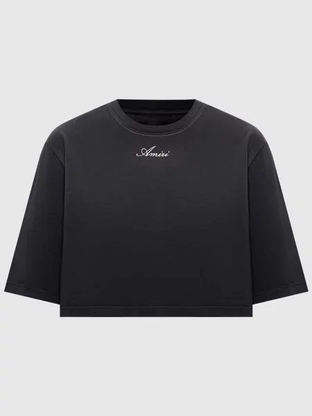 Укорочена футболка з вишивкою логотипа Amiri сіра