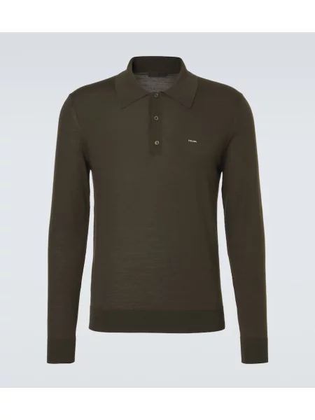 Tricou polo Prada de lână verde