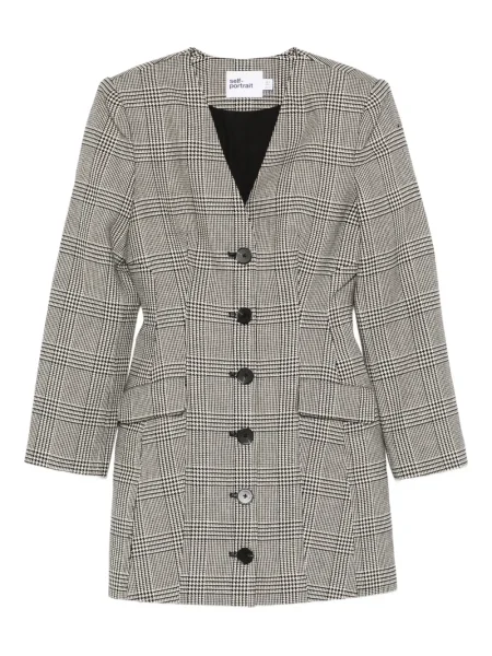 Mała sukienka mini Self-portrait w kratkę garniturowa czarna
