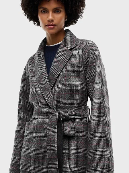 Шерстяное клетчатое пальто Tommy Hilfiger с поясом