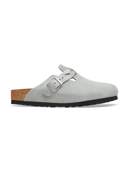 Birkenstock papuci mocasini pentru femei din piele întoarsă Boston Braided Suede Leather albastru