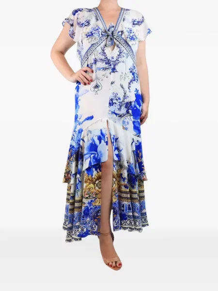 Rochie maxi Camilla de mătase cu model floral cu imagine alb