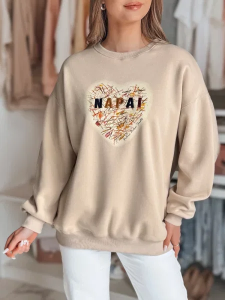 Bluza oversize z sercem SERDUCHOVA Dstreet beżowa