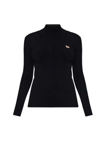 Maison Kitsuné sweter wełniany Baby Fox Patch z półgolfem czarny