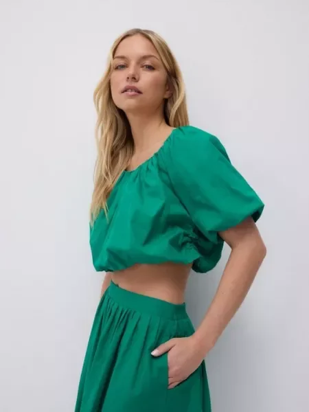 Reserved Bluză scurtă încrețită verde