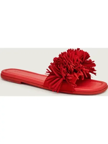 INUIKII Șlapi FRINGES FLOWER | piele întoarsă roșu