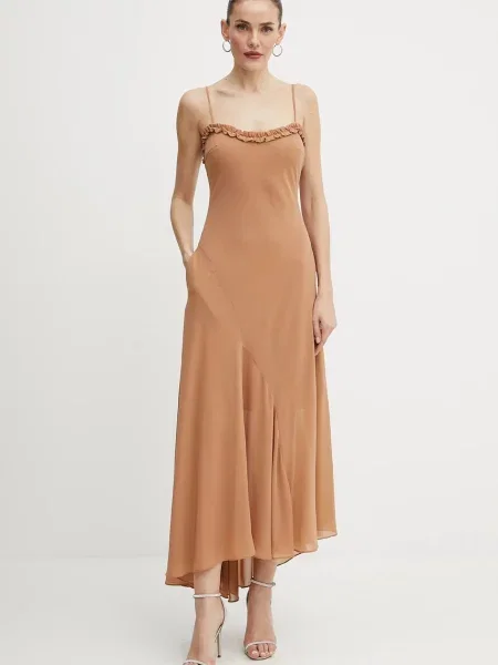 Bardot sukienka midi rozkloszowana brązowy