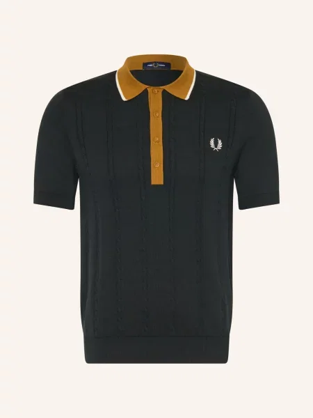 Fred Perry Pletená Polokošile tmavě / koňaková zelená