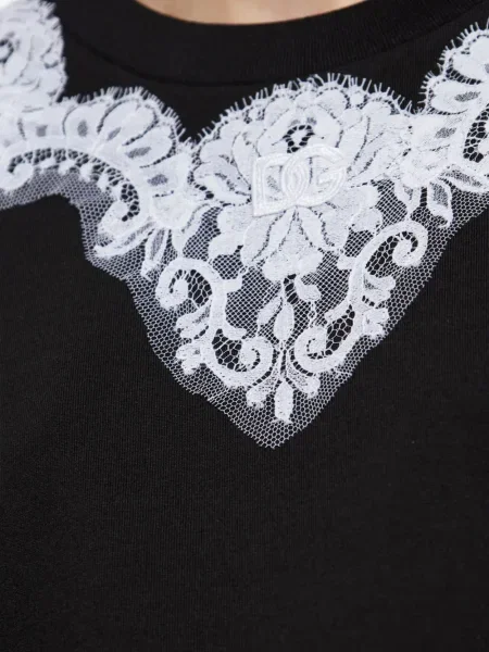 Тениска Dolce & Gabbana с дантела синьо