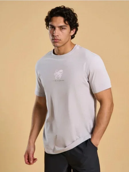 Sinsay koszulka z nadrukiem ośmiornicy szary