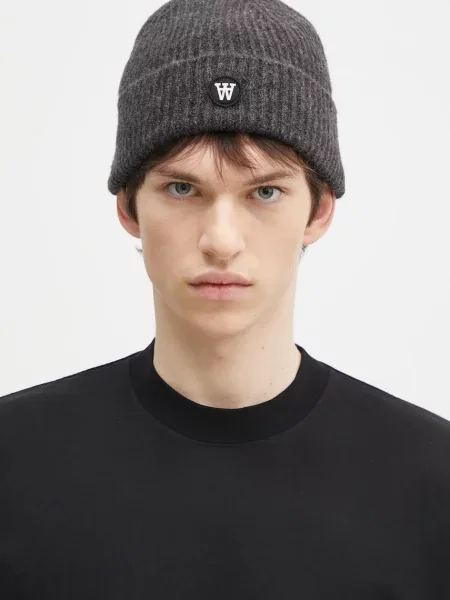 Шапка з домішкою вовни Wood Wood Vin AA Beanie сірий