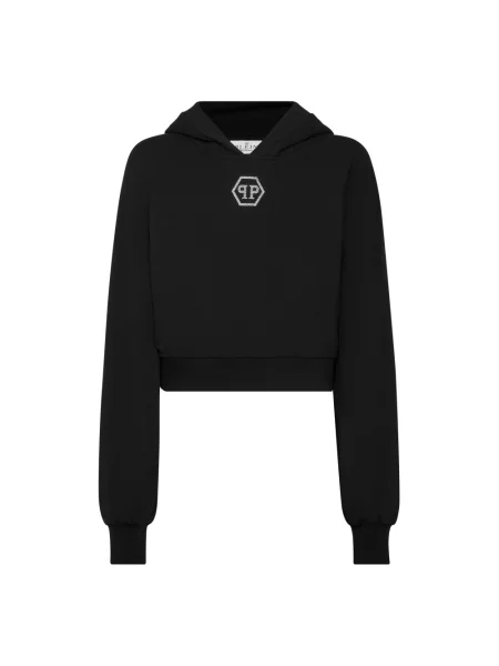 Bluza z kapturem Philipp Plein z logo o skróconej długości czarna