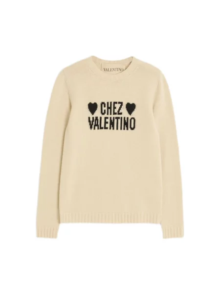 Sweter Valentino wełniany w serca beżowy