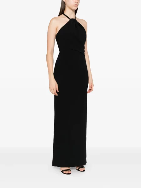 Drapiruotas kostiumas maxi suknele Solace London apynasris kaklas juoda