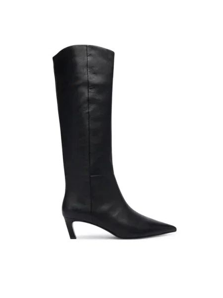 Кожени ботуши Calvin Klein ESS KITTEN HEEL LONG BOOTS с тънък черно