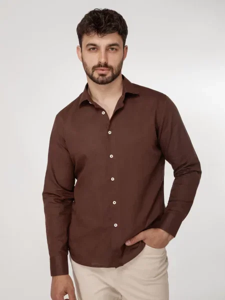 Льняная рубашка Andreas Moskin коричневая