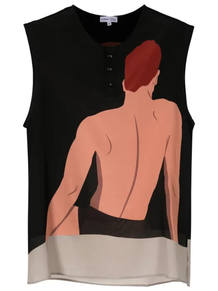 Cămașă Amir Slama de mătase cu imagine maro