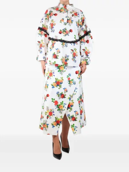 Fustă Kika Vargas cu model floral cu imagine din dantelă alb