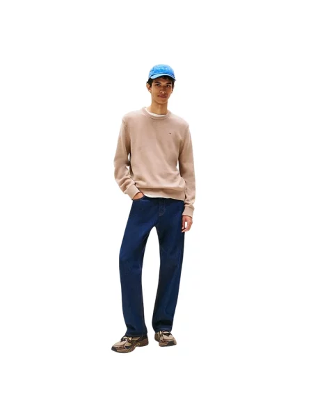 Lekki sweter Tommy Jeans z dekoltem w serek beżowy