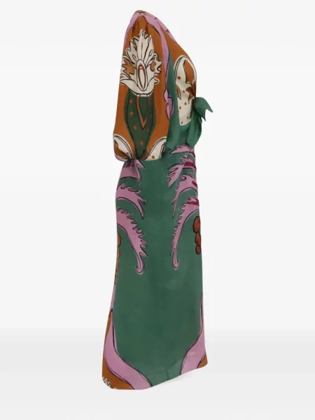 Rochie midi Johanna Ortiz cu imagine cu imprimeu tropical cu legături verde
