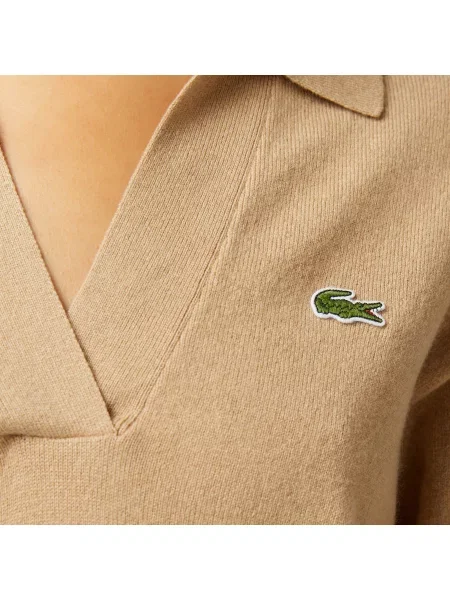 Lacoste Sweter Z Kołnierzykiem Polo O Klasycznym Kroju beżowy