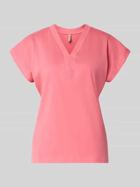 T-shirt z dekoltem w serek model DERBY' Soyaconcept różowa