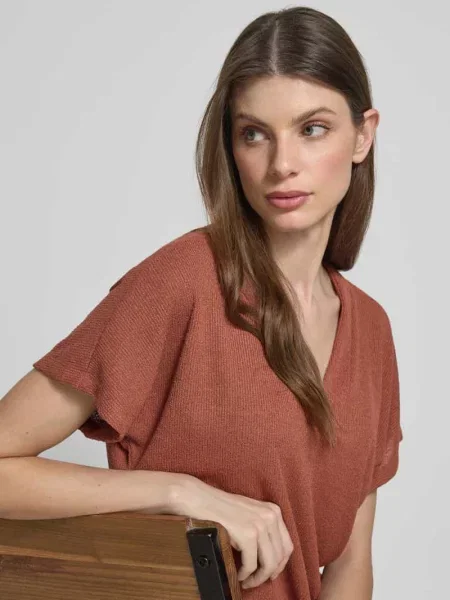 T-shirt z dekoltem w serek model ‘Delia’ Soyaconcept
