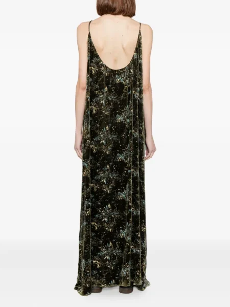 Rochie maxi Yangkehan cu model floral cu imagine de costum verde