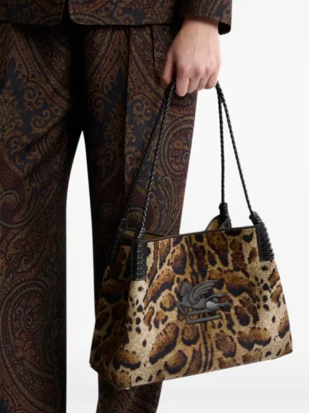 Geantă shopper Etro de catifea cu model leopard