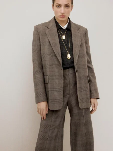 Штани класичні MANGO поліестер/віскоза коричневий