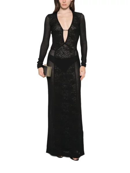 Lung rochie maxi Elisabetta Franchi din dantelă negru