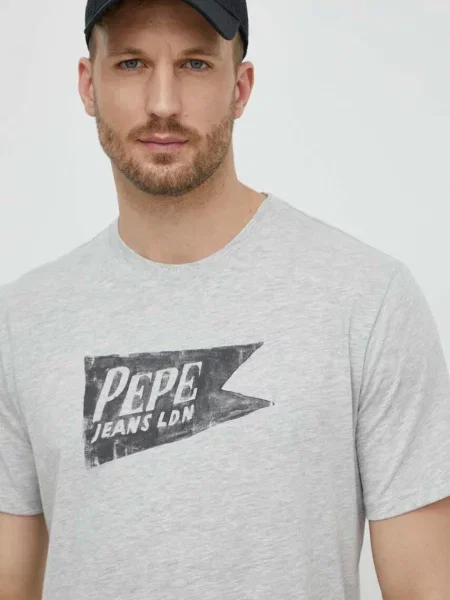 Тениска Pepe Jeans SINGLE CARDIFF с принт сиво