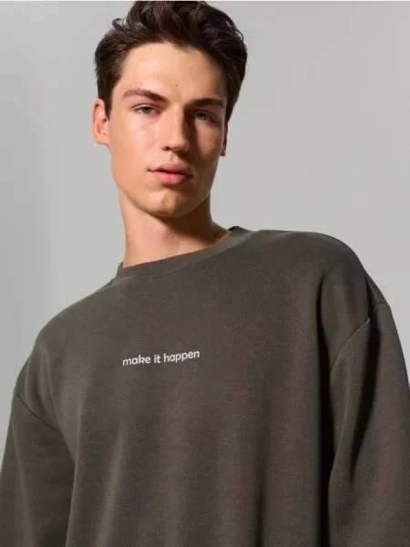 Sinsay Crewneck mikina s nápisem khaki