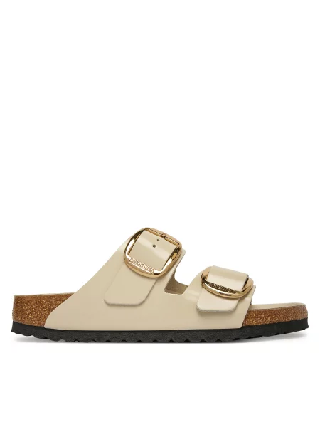 Шлепанцы Birkenstock с пряжкой бежевые