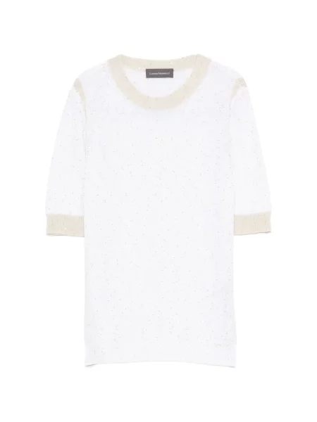 Pulover Lorena Antoniazzi cu paiete cu decolteu rotund alb