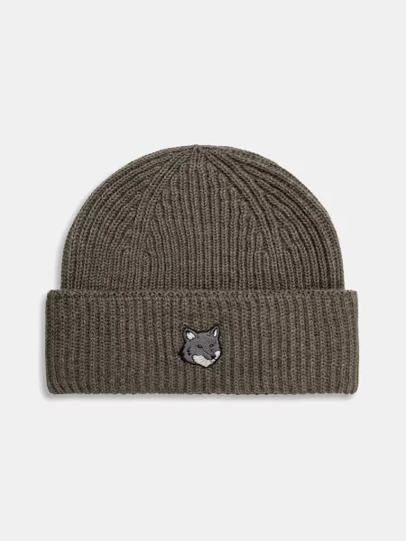 Maison Kitsuné căciulă de lână Fox Head Large Beanie verde