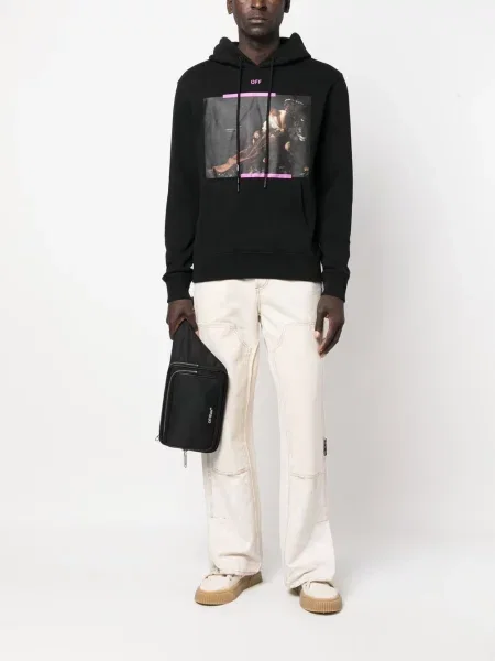 Hoodie Off-white με σχέδιο λευκό