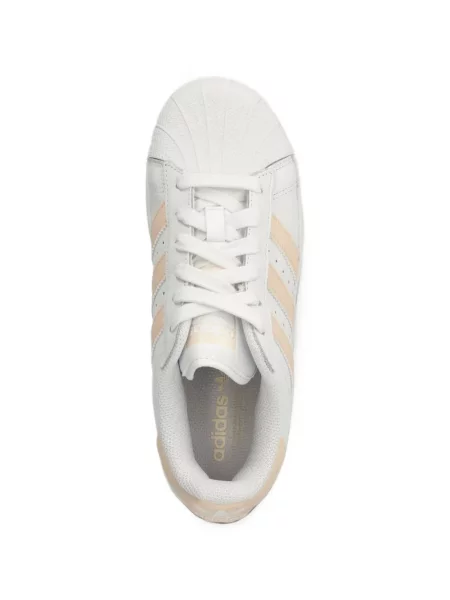 Sneakerși Adidas Superstar cu dungi cu glugă cu blană alb