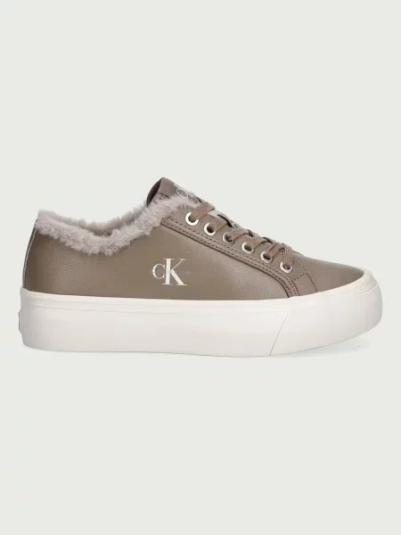 Calvin Klein VULC FLATF LACEUP LTH FUR sneakers boty béžové