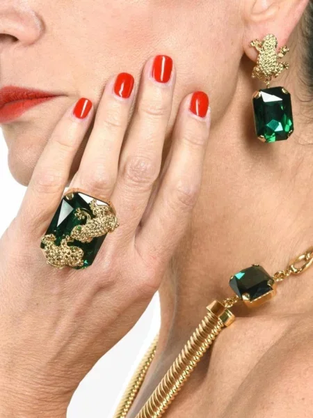 Cercei Armonia orecchini con cristallo Swarovski e motivo rana auriu / închis verde