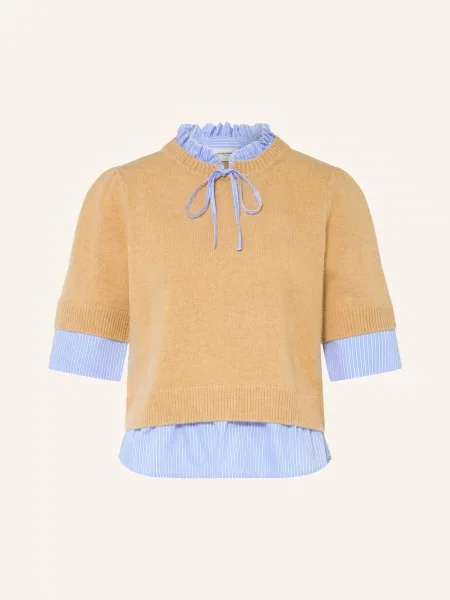 Claudie Pierlot Dzianinowa Koszulka beige biała