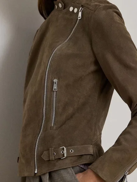 Байкерская кожаная куртка Lauren Ralph Lauren коричневая