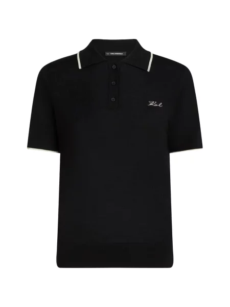 Tricou polo Karl Lagerfeld de lână negru