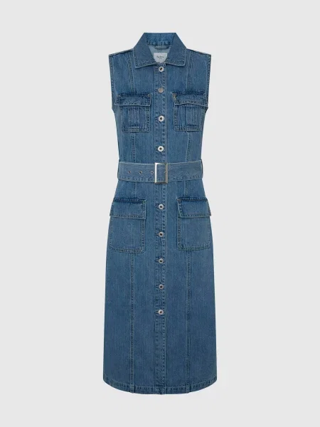 Дънкова рокля Pepe Jeans LIZ къса разкроена синьо