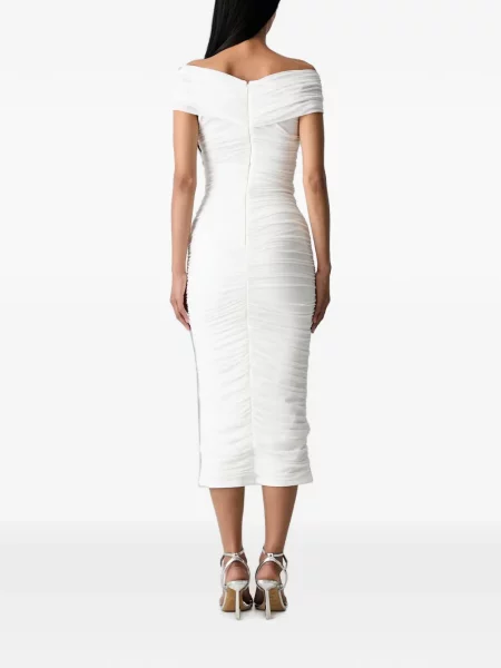 Rochie midi Bardot cu volane alb