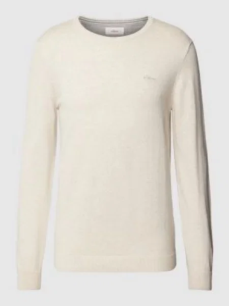 Sweter z dzianiny z wyhaftowanym logo biały