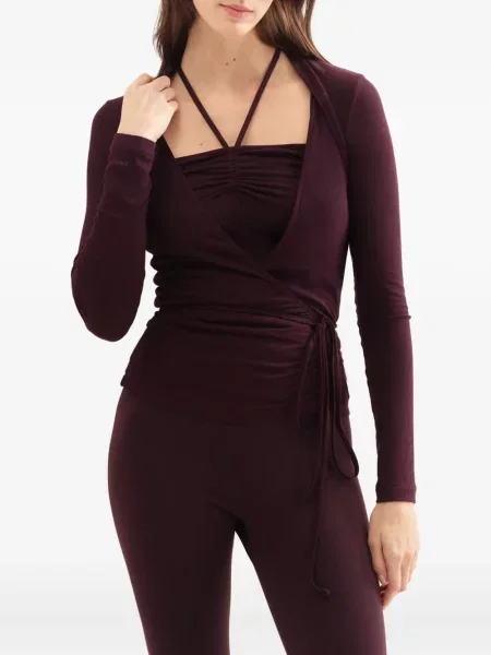 Długi kardigan Eres kopertowy brązowy