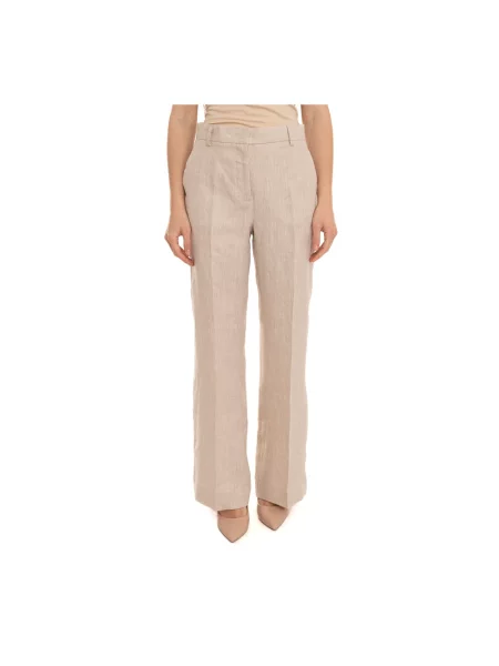 Lniane spodnie Weekend Max Mara beżowe