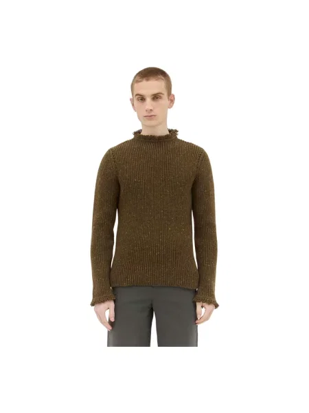 Sweter Burberry z frędzli wełniany brązowy