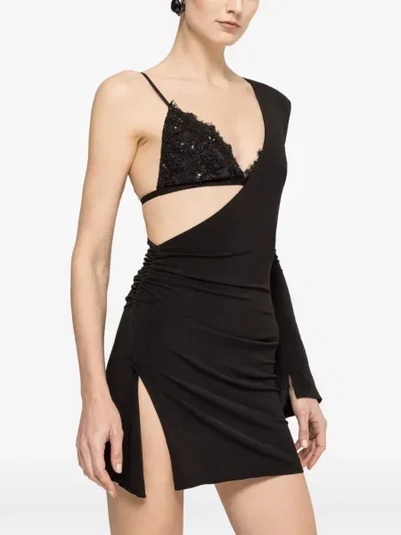 Rochie Nissa cu paiete asimetrică negru